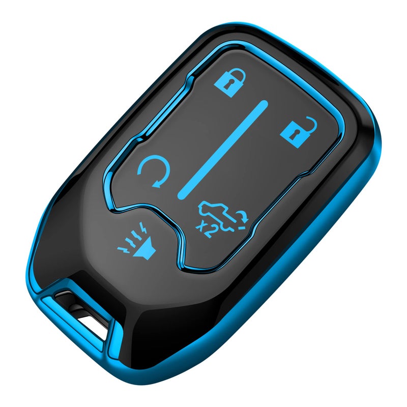 Tukellen for Chevy Key Fob Cover Soft TPU Full Protection Key Shell Key Case Compatible with 20172021 Chevrolet Silverado Suburban Tahoe GMC Acadia Sierra Terrain Yukon Blue 5 Button