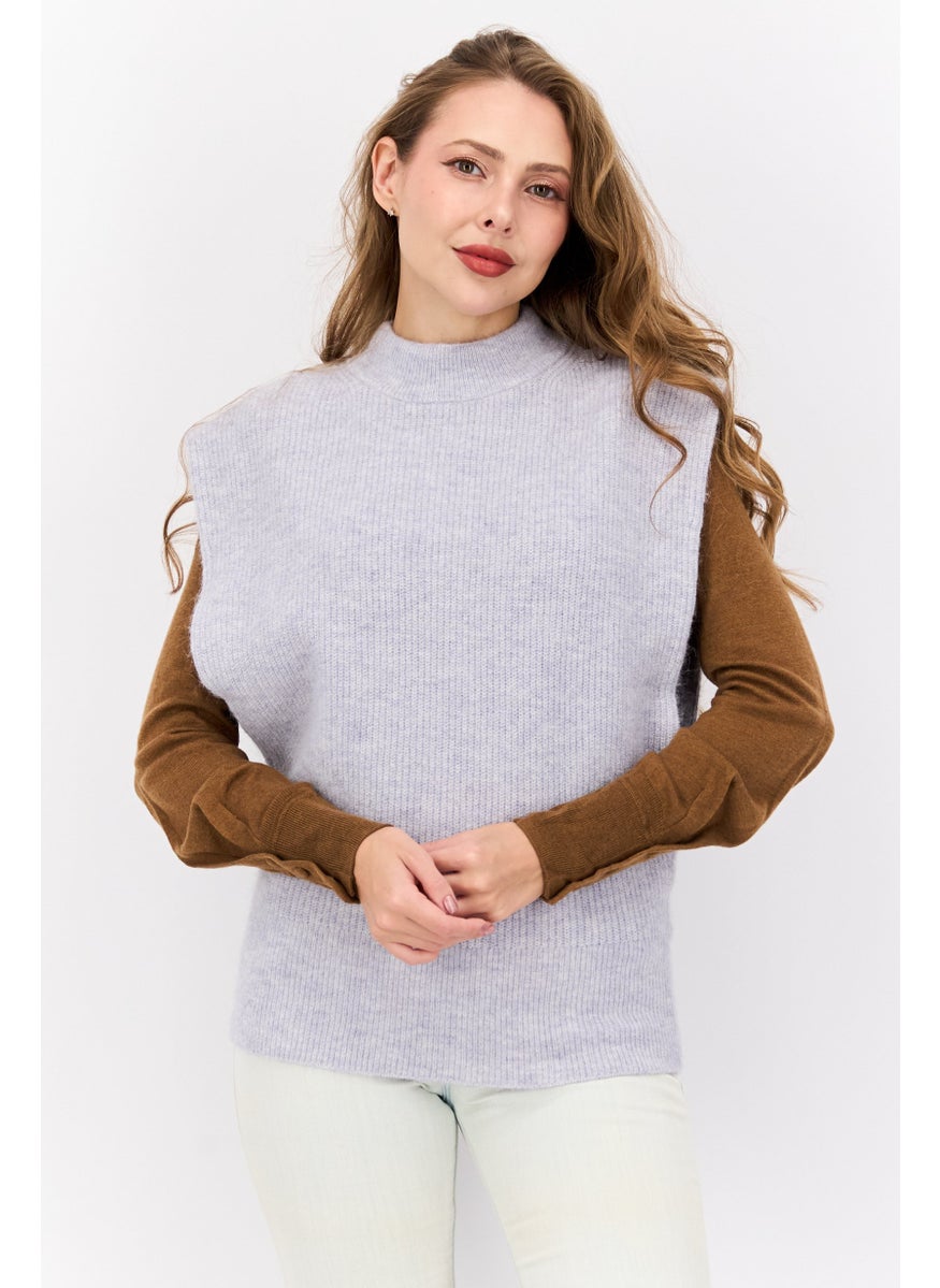 HUGO by Hugo Boss Women Mock Neck Knitted Sweater, Grey  - Image 1