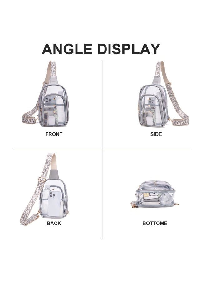 XYWstore Clear Sling Bag, Clear Bag for Stadium Events for Women, Clear Crossbody Bag for Stadium Approved (grey) - Image 3