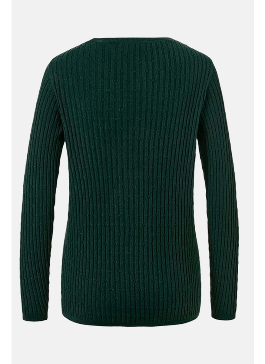 Tchibo Women Bateau Neck Textured Sweater, Dark Green  - Image 3