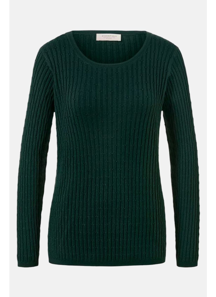 Tchibo Women Bateau Neck Textured Sweater, Dark Green  - Image 2