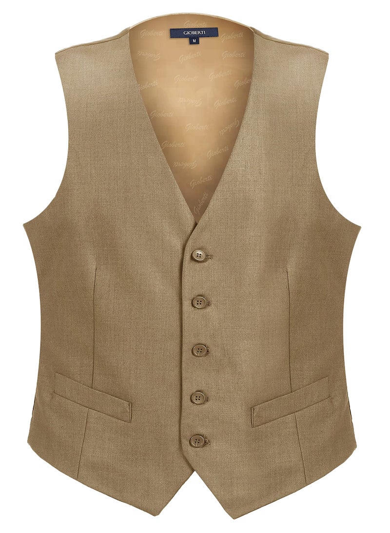 Gioberti Men's Formal Suit Vest Fit for Business or Casual Dress, Khaki, Medium - Image 1