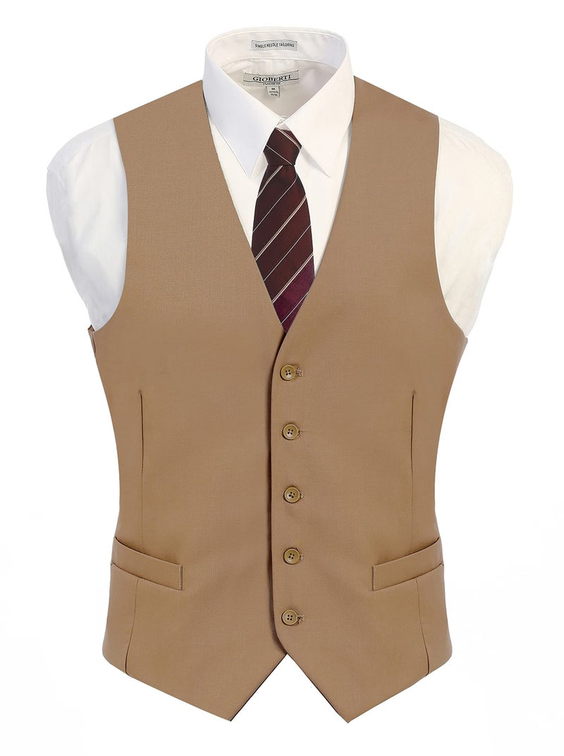 Gioberti Men's Formal Suit Vest Fit for Business or Casual Dress, Khaki, Medium - Image 2
