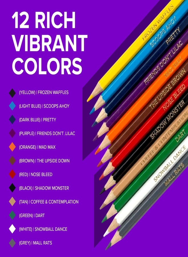 Pun Labs Stranger Things Colors Colored Pencils - 12 Stranger Things-Inspired Parody Pencil set with Clever Foil-Stamped Names, Soft Core Colored Pencils for Drawing, Coloring Books & Journals - Image 2