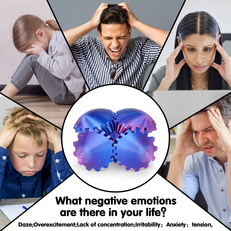 Minleway Gear Ball 3D Printed Cube Fidget Toy,Gear Sphere Fidget Toys,Sensory Toys for Stress and Anxiety Relief, Desk Toy Fidget Spinners,Stocking Stuffers for Adults & Kids Gift(Purple Blue, 3.1 Inch) - Image 4