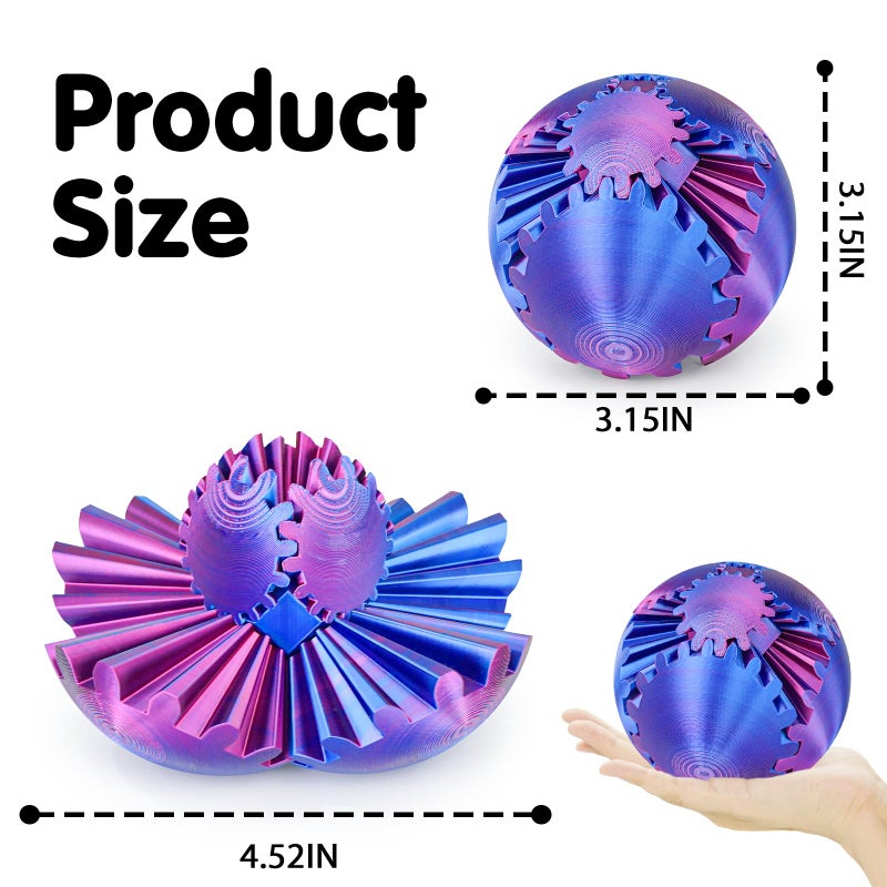 Minleway Gear Ball 3D Printed Cube Fidget Toy,Gear Sphere Fidget Toys,Sensory Toys for Stress and Anxiety Relief, Desk Toy Fidget Spinners,Stocking Stuffers for Adults & Kids Gift(Purple Blue, 3.1 Inch) - Image 5