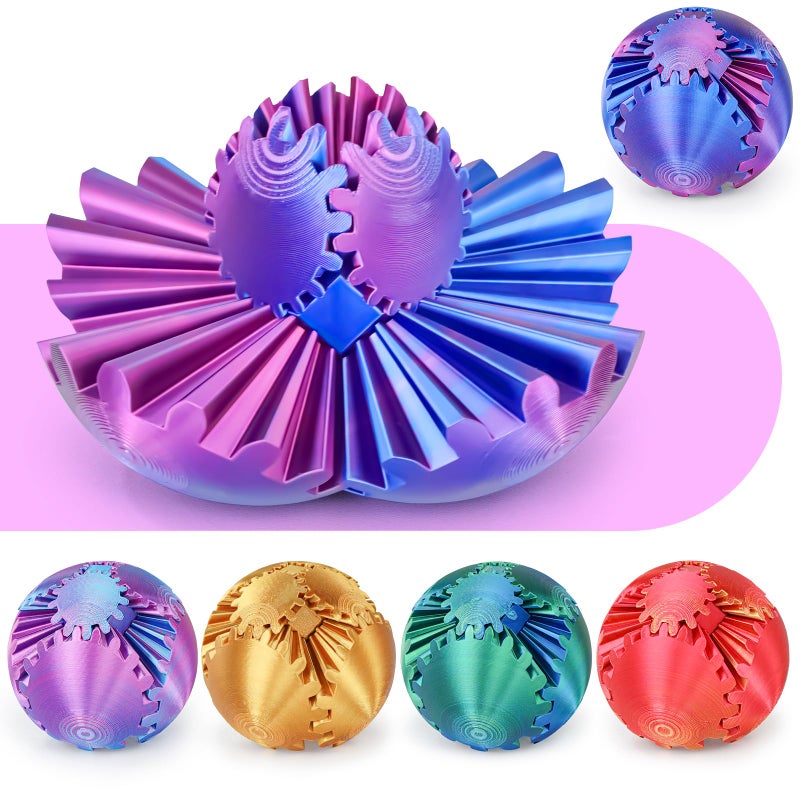 Minleway Gear Ball 3D Printed Cube Fidget Toy,Gear Sphere Fidget Toys,Sensory Toys for Stress and Anxiety Relief, Desk Toy Fidget Spinners,Stocking Stuffers for Adults & Kids Gift(Purple Blue, 3.1 Inch) - Image 1