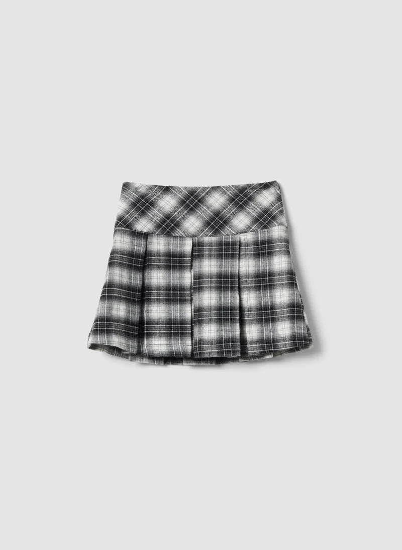 او في اس OVS Black checked stretch viscose skirt with double buckle