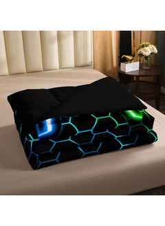Erosebridal Gamer Comforter Sets for Boys Gaming Bedding Sets All Season, Glitter Geometric Honeycomb Hexagon Down Comforter Full Bedroom Decor, Neon Light Game Console Quilted Duvet + 2 Pillowcases, Blue Green  - Image 5