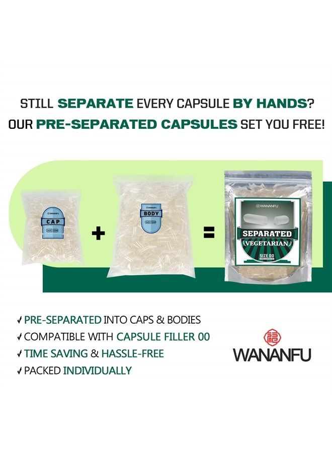 Wananfu Pre-Separated Empty Capsules 00 Vegetarian, 1000 Count in Resealable Bags, Compatible with Capsule Filling Machine 00 - Image 2