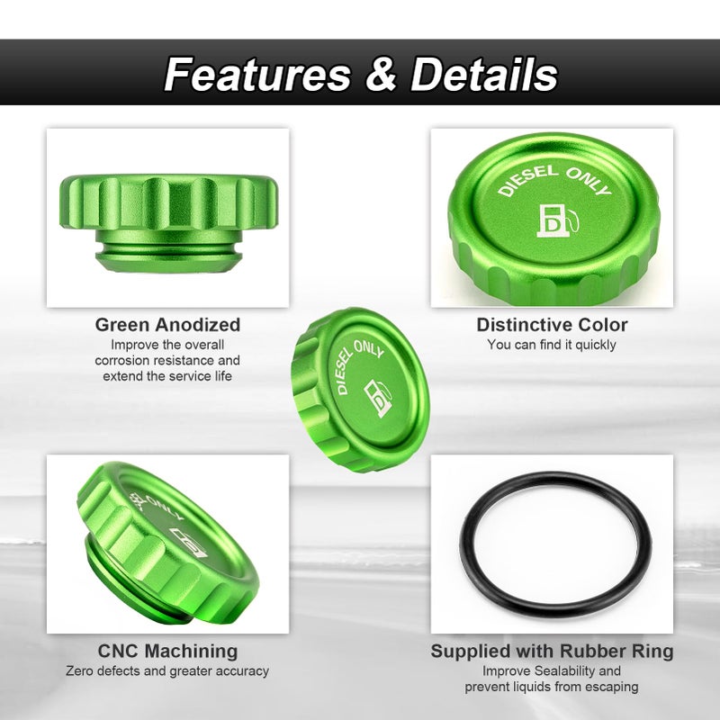 ROMELACK Green Magnetic Diesel Fuel Cap 6061 Aluminum Compatible with Chevrolet Silverado Tahoe Fit GMC Sierra Yukon 1500 3.0 2020-2024 - Image 2