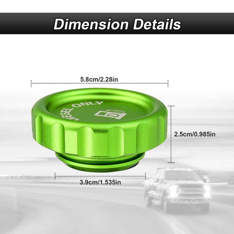 ROMELACK Green Magnetic Diesel Fuel Cap 6061 Aluminum Compatible with Chevrolet Silverado Tahoe Fit GMC Sierra Yukon 1500 3.0 2020-2024 - Image 5