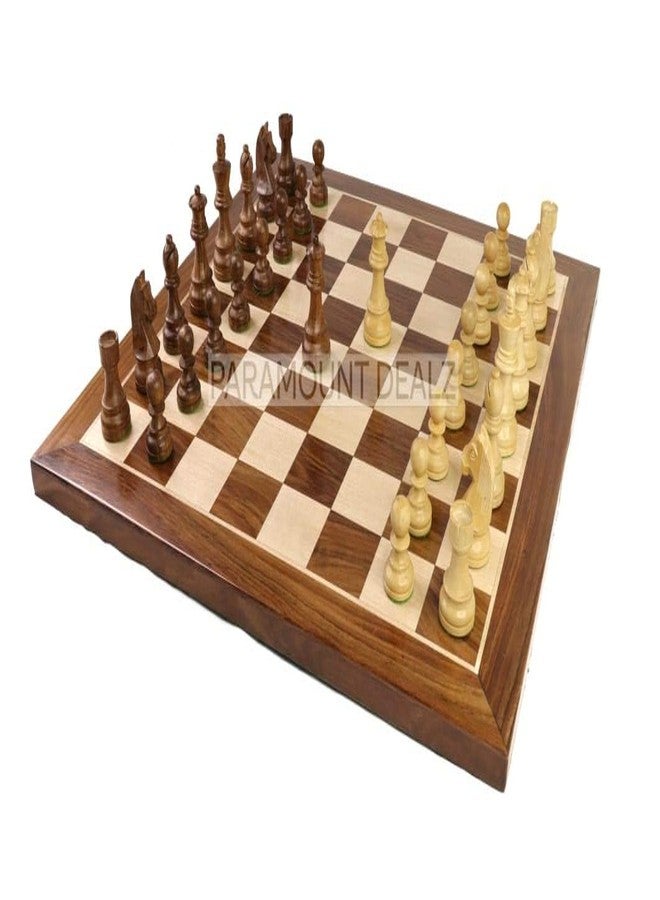 Playminds Premium Tournament Grand Masters Indian Rose Wood Handcrafted Flat Chess Board with 3.75" International Staunton Style Chess Pieces with 2 Extra Queens & Chess Box - Image 1