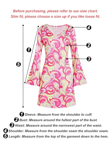 Deerjoke 60s 70s Disco Outfit Hippie Costume Women, 1970 Style Clothes Dress Accessories Jewelry Halloween (Pink, X-Large) - Image 2