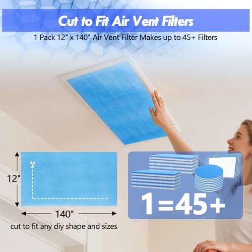 WAWINY Air Vent Filter Kit - 12" x 140" Cut to Fit Air Filter Materials MERV 8 Electrostatic Media Roll for Home Floor, Ceiling, AC, HVAC, RVC Furnace Vents, With 48PCs Adhesive Hook Tape - Image 4