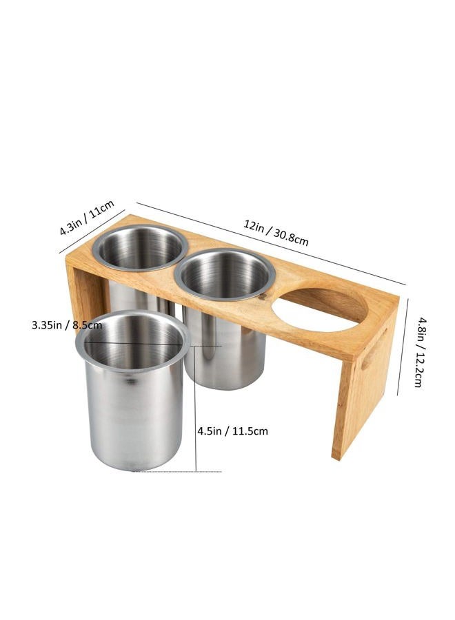 IMEEA Flatware Organizer Caddy with Wood Base SUS304 Stainless Steel Cutlery Utensil Holder for Kitchen Countertop - Image 4