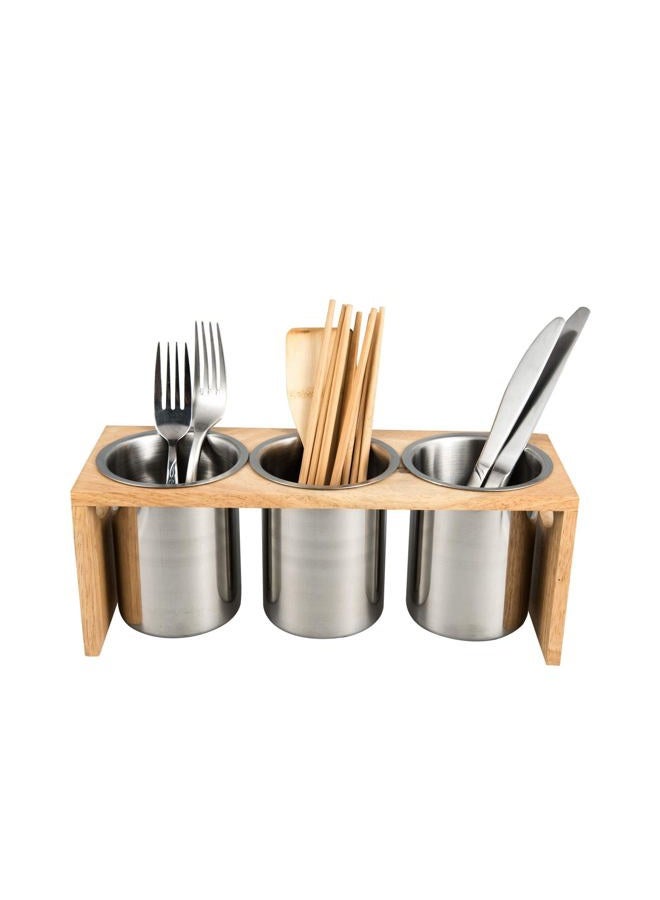 IMEEA Flatware Organizer Caddy with Wood Base SUS304 Stainless Steel Cutlery Utensil Holder for Kitchen Countertop - Image 1