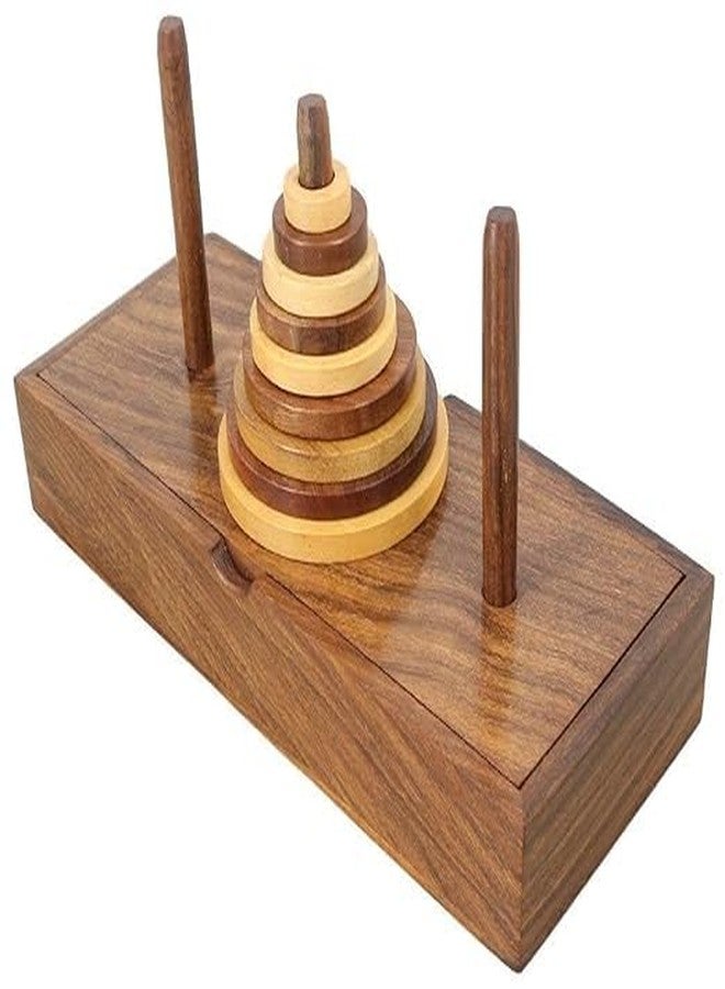 DECTEMS لعبة ألغاز برج هانوي الخشبية ذات التسع حلقات من ديكتمز آرتس | لعبة تعليمية يدوية الصنع لتنمية الذكاء، مناسبة للأولاد والبنات والكبار | صنع في الهند - Image 1