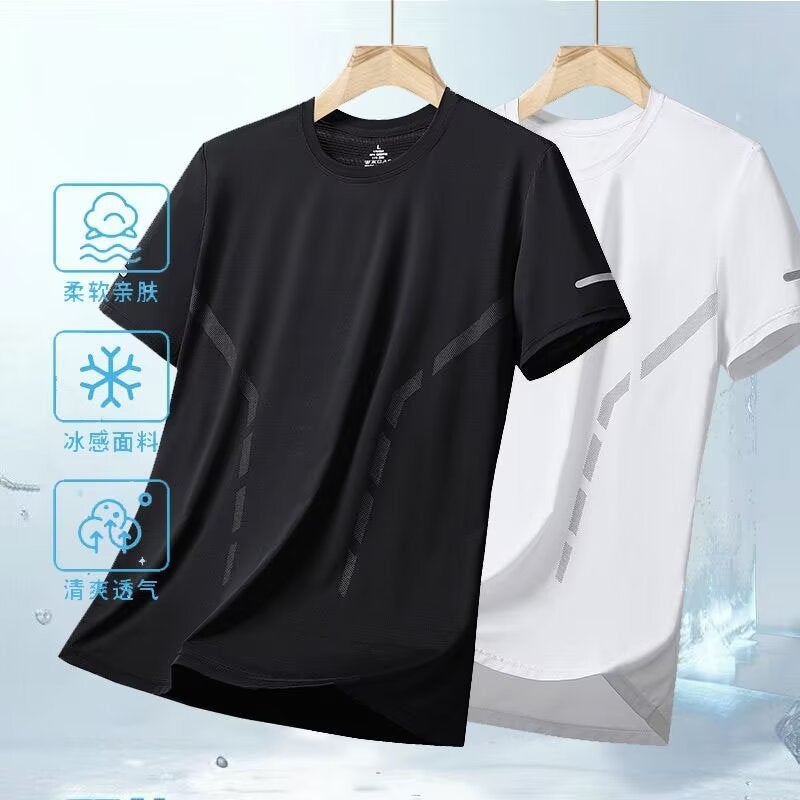 Thin Ice Silk Short-Sleeved Men'S T-Shirt Casual Breathable Men'S Quick-Drying Sports Round Neck Fashionable Youth Loose Ice T-Shirt - Image 2