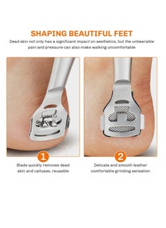 OASIS-TH Foot Files for Hard Skin, 2 in 1 Foot Scraper Hard Skin Remover with 10 Replacement, Professional Stainless Steel Pedicure Callus Shaver Set Foot Care Tools  - Image 2