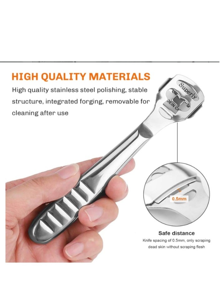 OASIS-TH - Foot Files for Hard Skin, 2 in 1 Foot Scraper Hard Skin Remover with 10 Replacement, Professional Stainless Steel Pedicure Callus Shaver Set Foot Care Tools - Image 1