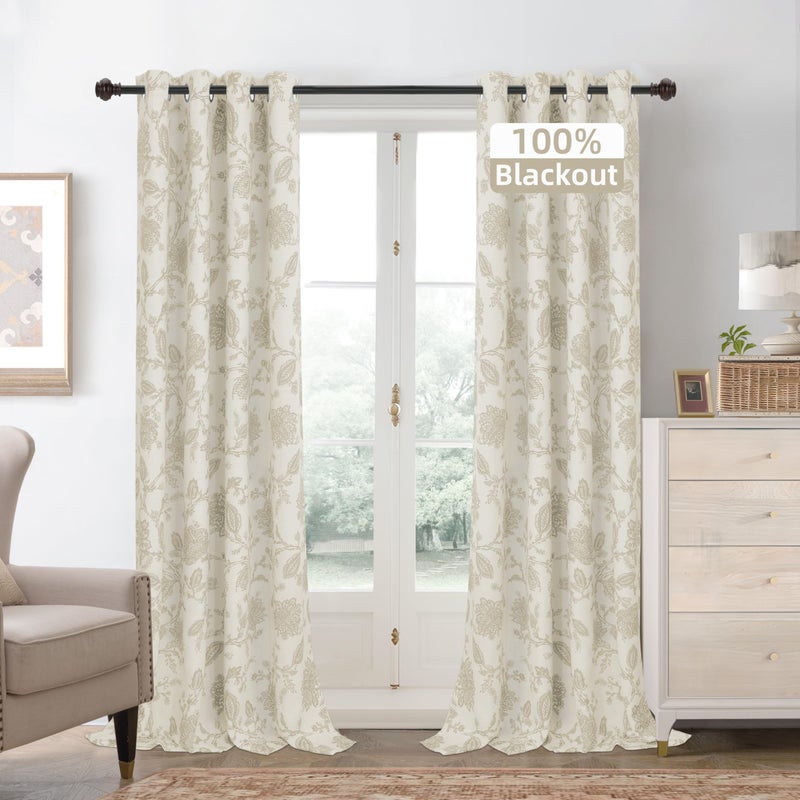 DriftAway Linen Floral Paisley Camel Beige Blackout Curtains for Living Room Bedroom 84 Inch Length 2 Panels Lined Grommet Window Drapes Thermal Farmhouse Country Jacobean Curtains - Image 1
