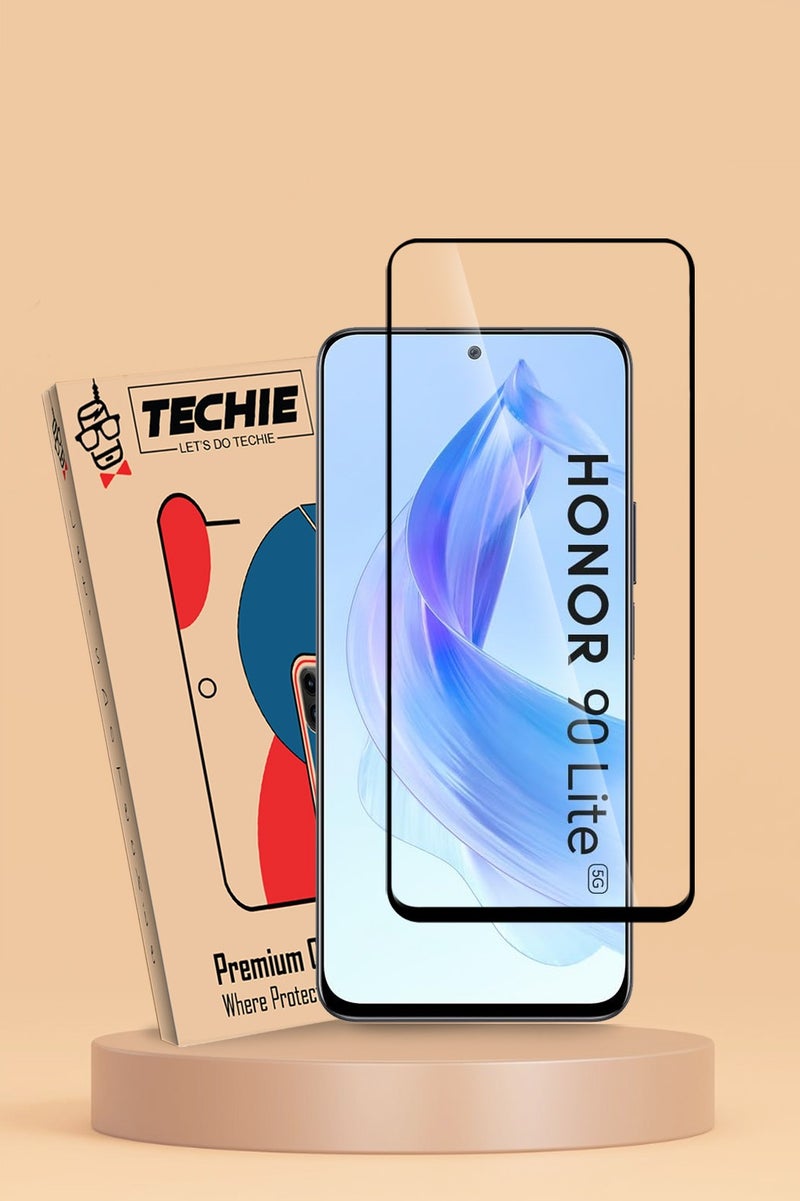 Techie Techie Full Cover 10H Hardness HD Tempered Glass Screen Protector for Honor 90 Lite - Anti-Scratch, Anti-Fingerprint, and Bubbles Free Technology  - Image 1