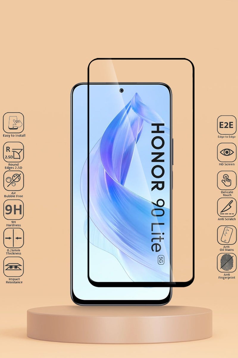 Techie Techie Full Cover 10H Hardness HD Tempered Glass Screen Protector for Honor 90 Lite - Anti-Scratch, Anti-Fingerprint, and Bubbles Free Technology  - Image 2