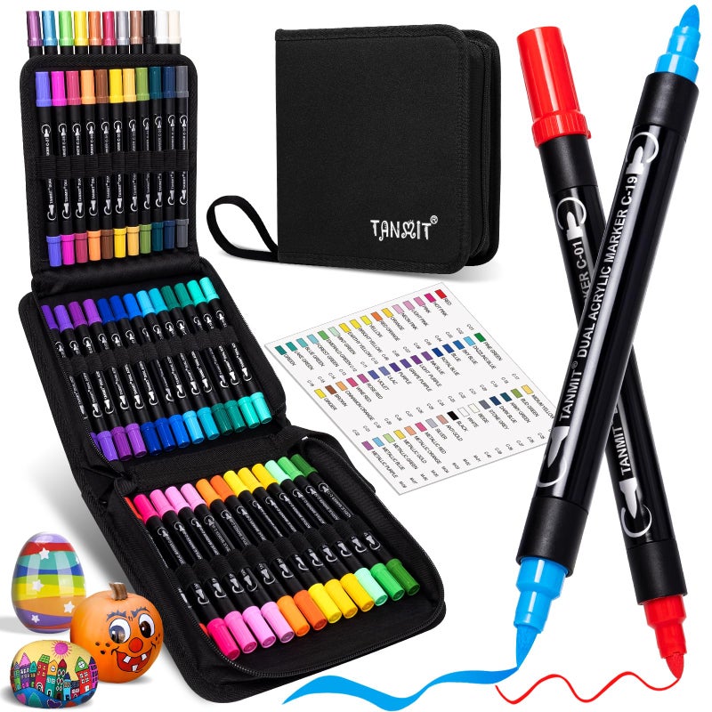TANMIT 48 Colors Acrylic Paint Pens, Dual Tip Acrylic Paint Markers with Brush Tip and Fine Tip, Acrylic Pens for Rock Painting, Wood, Canvas, Stone, Glass, Ceramic,DIY Crafts Making Art Supplies - Image 1