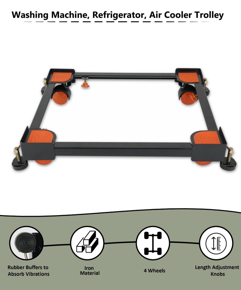 Shop4Ever Heavy Duty Adjustable Washing Machine Stand with Wheels | Front & Top Load | Multi-Use Fridge & Cooler Base | Anti-Vibration Metal Trolley | Rust-Proof - Image 4