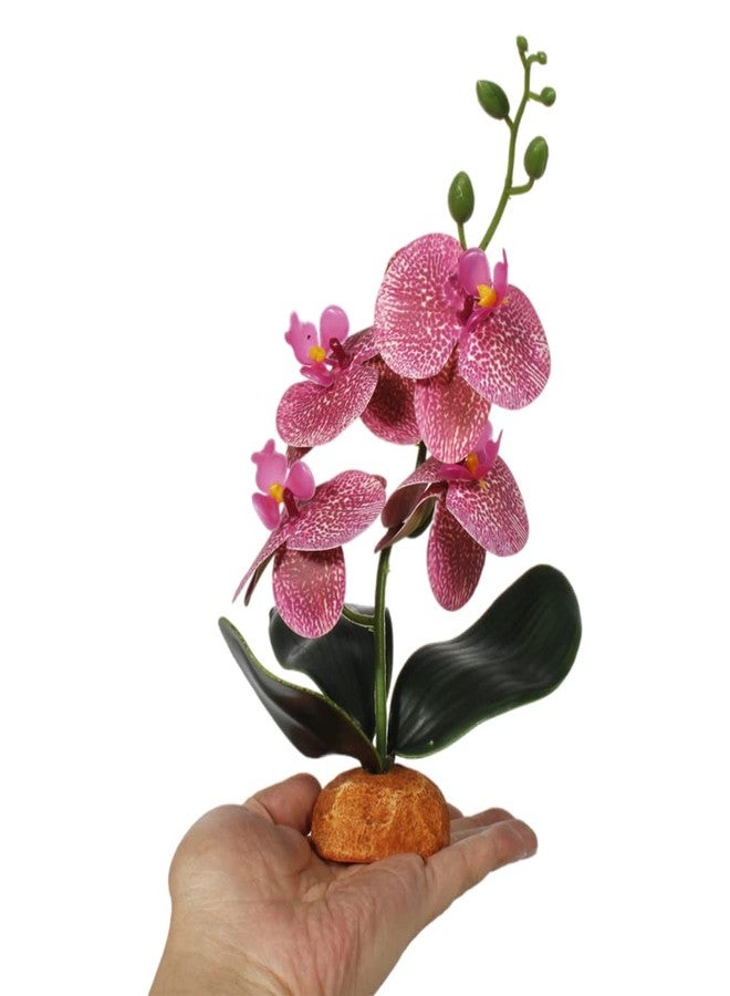 WOLEDOE Fake Orchids Artificial Flowers, Reptile Terrarium Decor Plants, Bearded Dragon Tank Accessories fit Crested Gecko Leopard Lizard Chameleon Ball Python Snake Frog - Red - Image 3