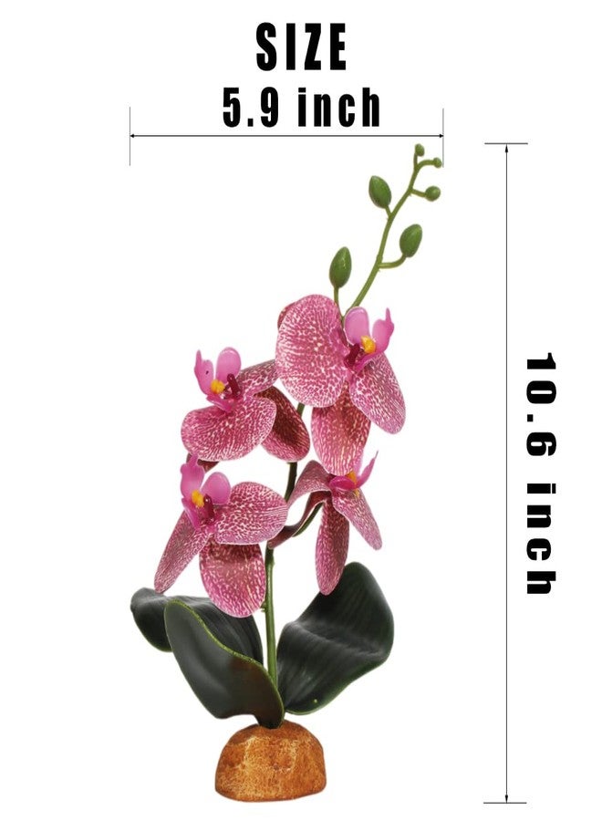WOLEDOE Fake Orchids Artificial Flowers, Reptile Terrarium Decor Plants, Bearded Dragon Tank Accessories fit Crested Gecko Leopard Lizard Chameleon Ball Python Snake Frog - Red - Image 2