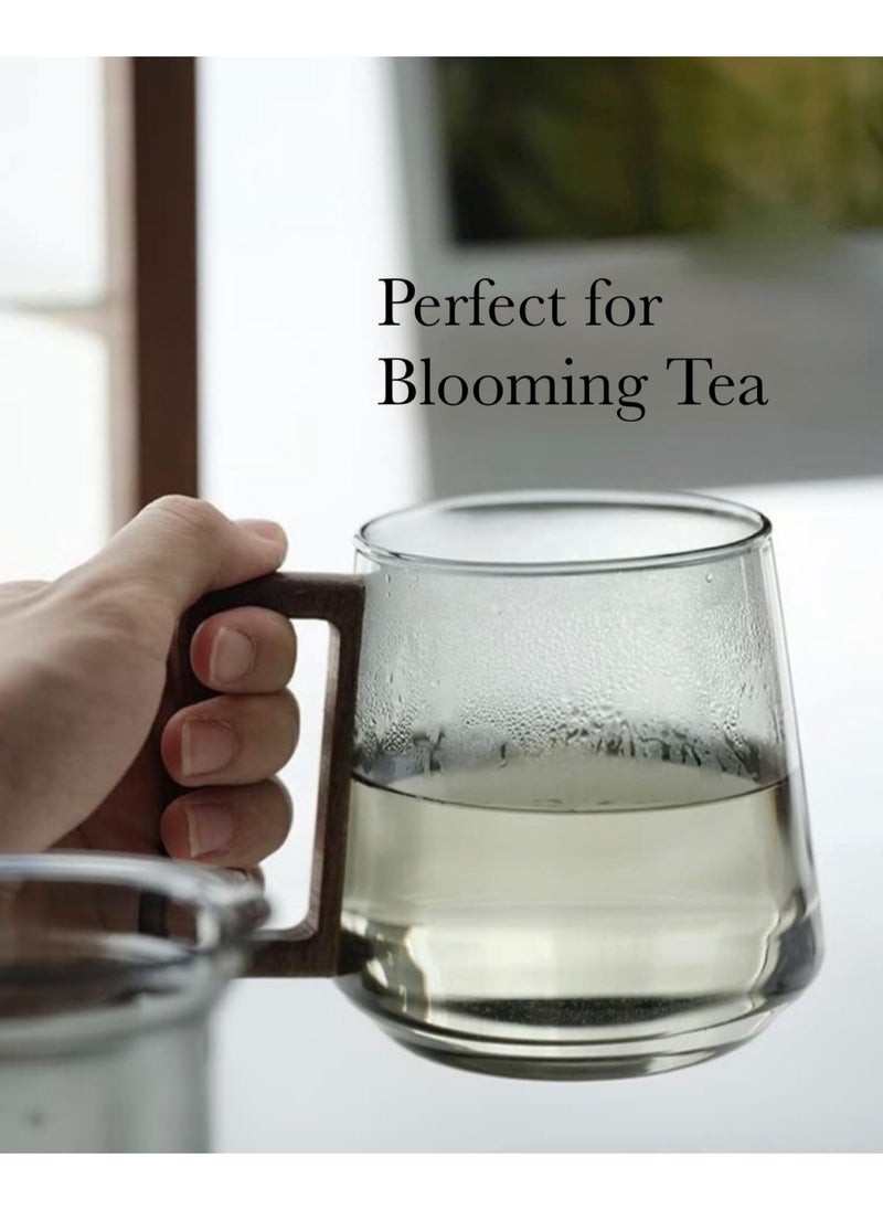 Generic - Borosilicate Glass Tea Mug with Infuser, Smoky Grey, 500ml, with Walnut Lid and Wooden Handle – Perfect for Blooming Tea - Image 1