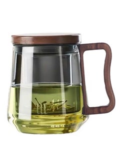 Borosilicate Glass Tea Mug with Infuser, Smoky Grey, 500ml, with Walnut Lid and Wooden Handle – Perfect for Blooming Tea