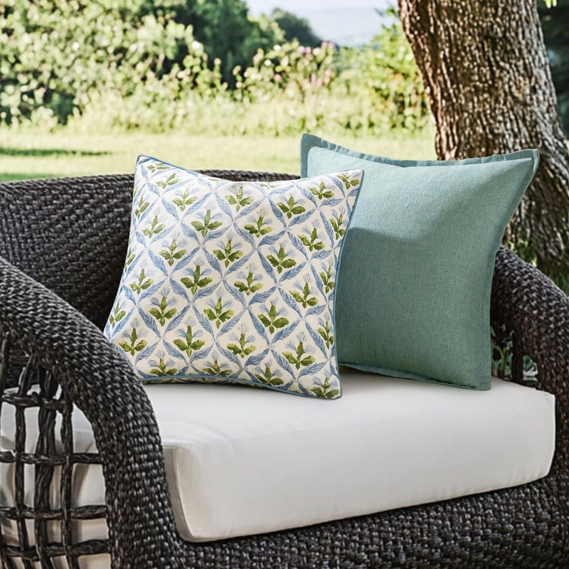 MIULEE Floral Decorative Pillow Covers Set of 2,block print Throw Pillowcases Outdoor Boho Farmhouse Vintage Coastal Summer Accent Cushion Covers for Couch paito Garden Sofa Bed 18x18 Inch, Blue-Green - Image 2