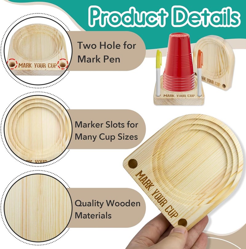 Gfdoso Cup Holder with Marker Slot - Wooden Cup Holder with Marker Slot Suitable for Marking Cup Holders at Party, Kitchen Countertop, Picnic and Social Gathering - Image 5