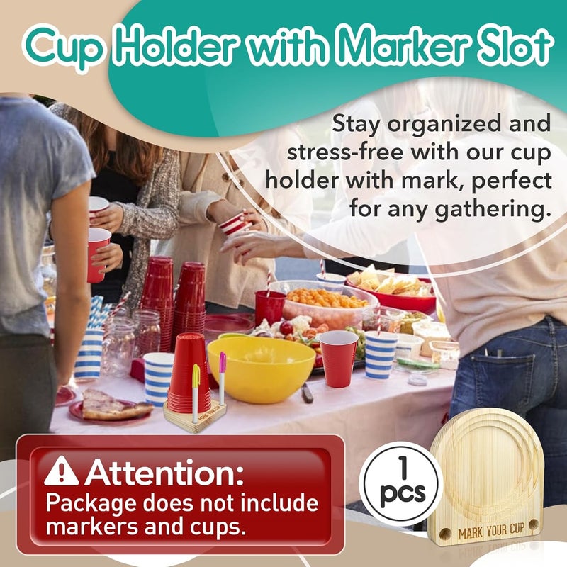 Gfdoso Cup Holder with Marker Slot - Wooden Cup Holder with Marker Slot Suitable for Marking Cup Holders at Party, Kitchen Countertop, Picnic and Social Gathering - Image 2