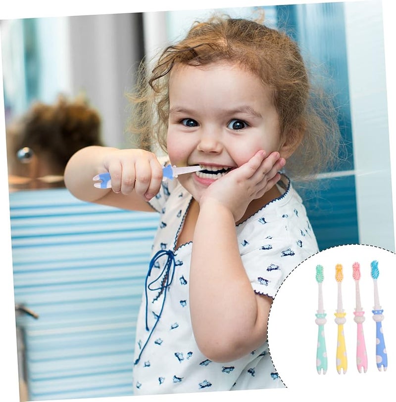 4Pcs Animal Design Toothbrush Set Soft Nylon Bristles Flexible Handle For Kids - Image 5