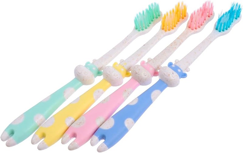 4Pcs Animal Design Toothbrush Set Soft Nylon Bristles Flexible Handle For Kids - Image 1