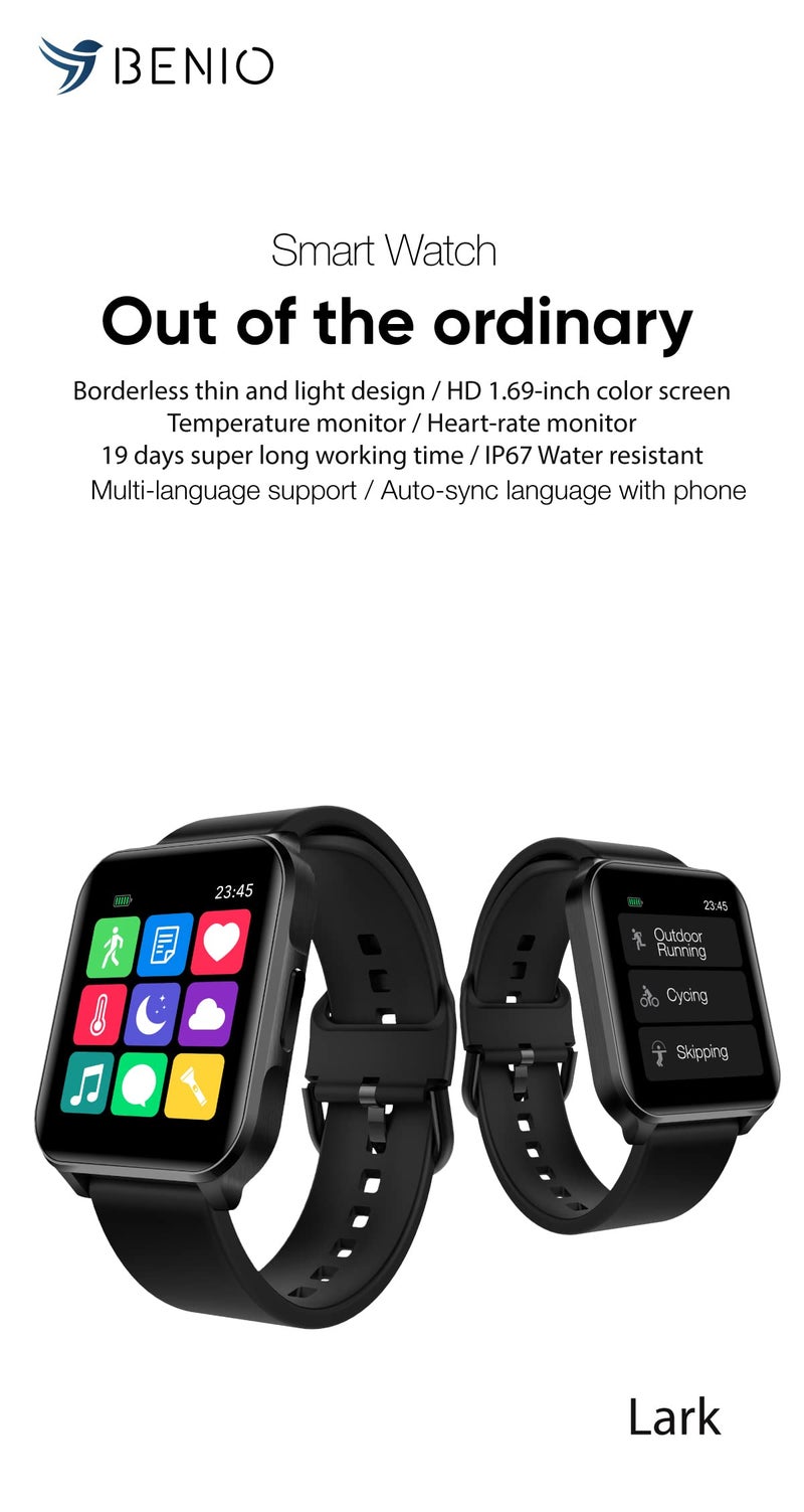 BENIO Smart Watch for Men and Women, 1.69" Fitness Tracker, 24/7Heart Rate/SpO2/Sleep Tracker, Multiple Dials & 23 Sports Modes Fitness Watch, IP67 Waterproof, Compatible with Android iOS - Image 2