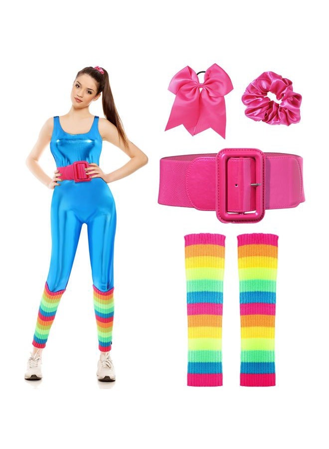 Satinior 80s Women Costume Accessories Set Metallic Tank Unitard Doll Costumes 80's Women Knit Leg Warmers Wide Patent Leather Buckle Belt Bow Hair Tie Solid Scrunchy for 80s Dress up Party Exercise (Small) - Image 1