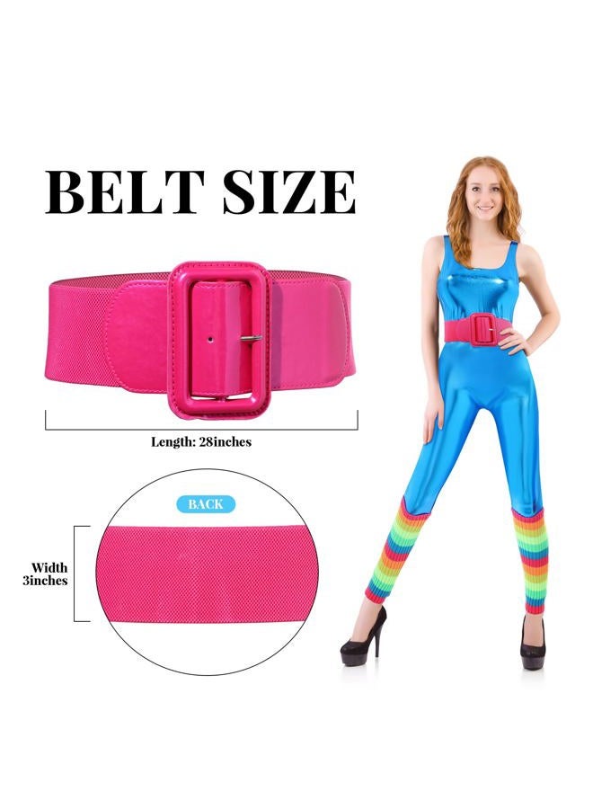 Satinior 80s Women Costume Accessories Set Metallic Tank Unitard Doll Costumes 80's Women Knit Leg Warmers Wide Patent Leather Buckle Belt Bow Hair Tie Solid Scrunchy for 80s Dress up Party Exercise (Small) - Image 2