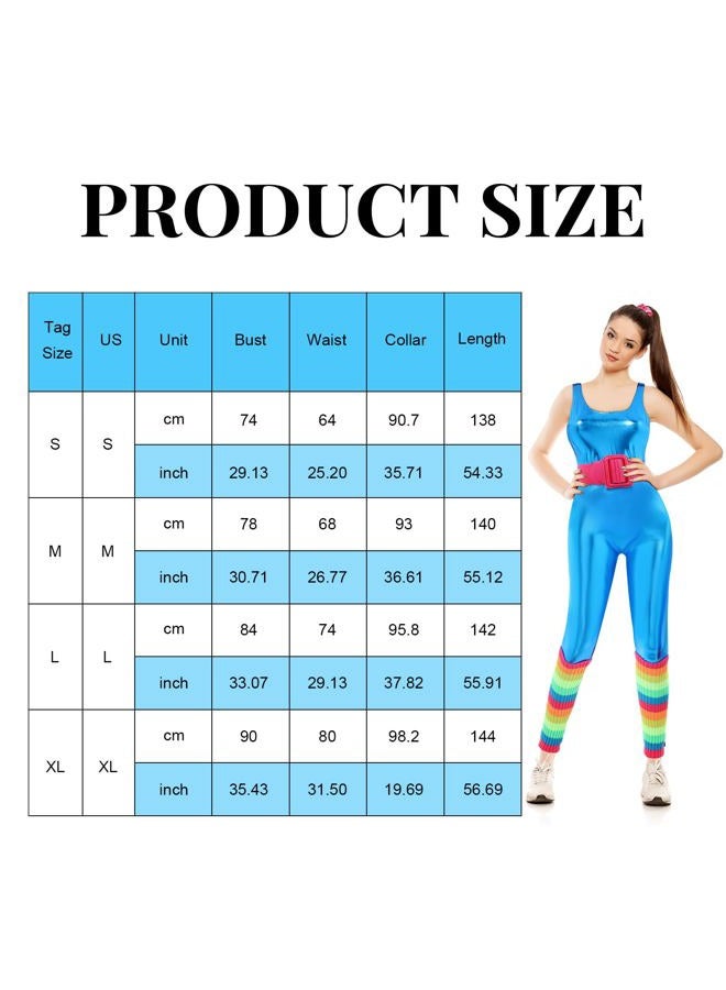 Satinior 80s Women Costume Accessories Set Metallic Tank Unitard Doll Costumes 80's Women Knit Leg Warmers Wide Patent Leather Buckle Belt Bow Hair Tie Solid Scrunchy for 80s Dress up Party Exercise (Small) - Image 3
