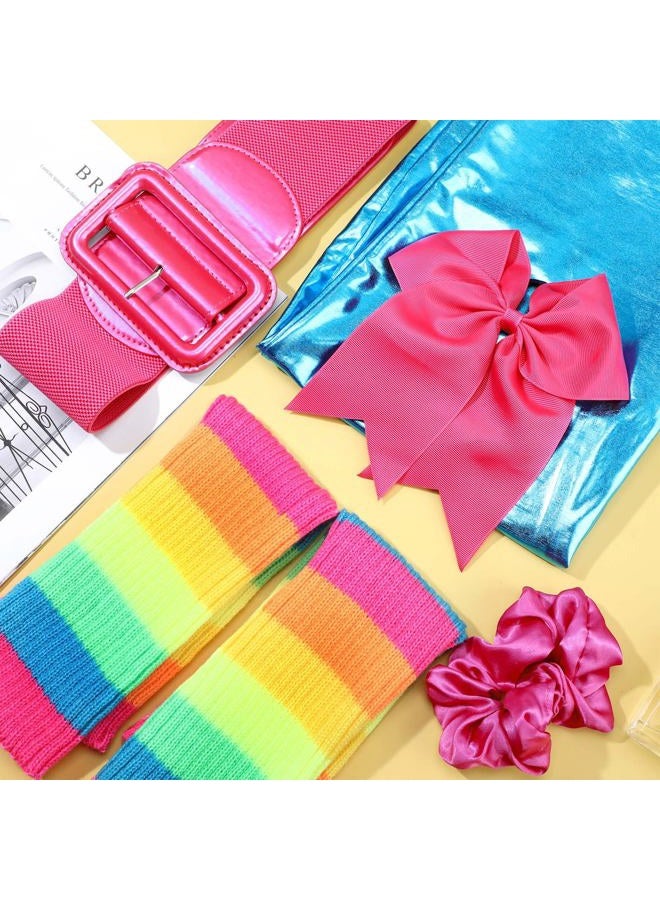 Satinior 80s Women Costume Accessories Set Metallic Tank Unitard Doll Costumes 80's Women Knit Leg Warmers Wide Patent Leather Buckle Belt Bow Hair Tie Solid Scrunchy for 80s Dress up Party Exercise (Small) - Image 5