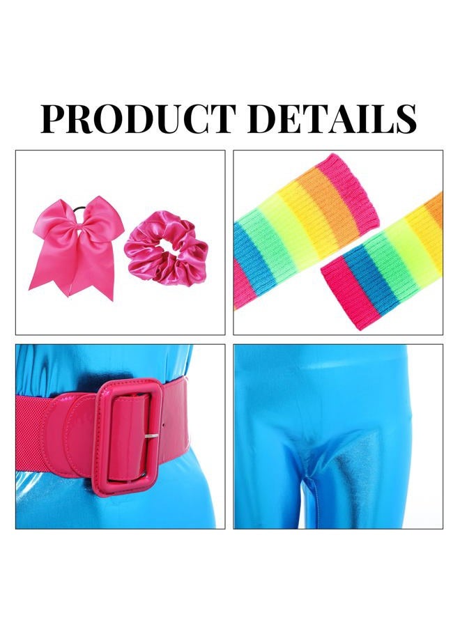 Satinior 80s Women Costume Accessories Set Metallic Tank Unitard Doll Costumes 80's Women Knit Leg Warmers Wide Patent Leather Buckle Belt Bow Hair Tie Solid Scrunchy for 80s Dress up Party Exercise (Small) - Image 4