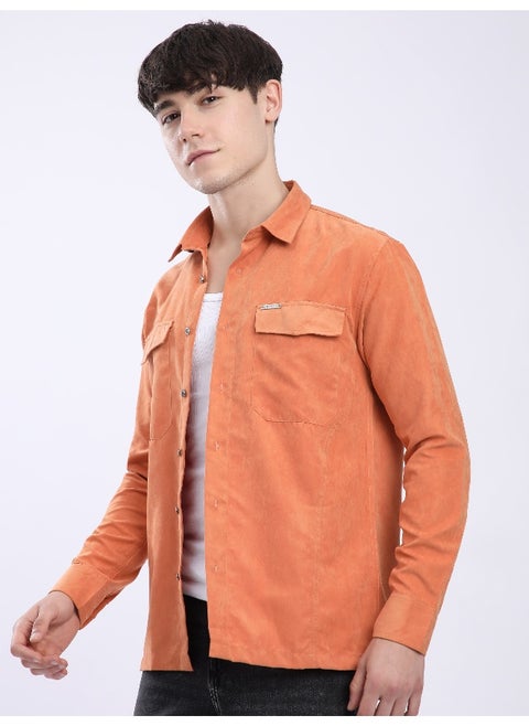 Maple Orange Dual Pocketed Suede Shirt