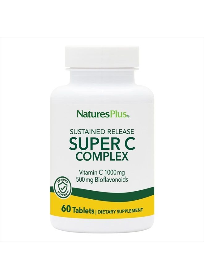 Nature's Plus NaturesPlus Super C Complex, Sustained Release - 1000 mg, 60 Vegetarian Tablets - High Potency Immune Support Supplement, Antioxidant - Enhanced Absorption - Gluten-Free - 60 Servings - Image 1