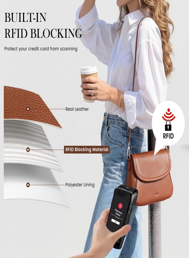 بيفن حقائب كروس بودي من الجلد الطبيعي للنساء من بيفن، مزودة بتقنية حجب RFID، حقيبة صغيرة بغطاء قلاب، لون بني كونياك، مقاس واحد - Image 5