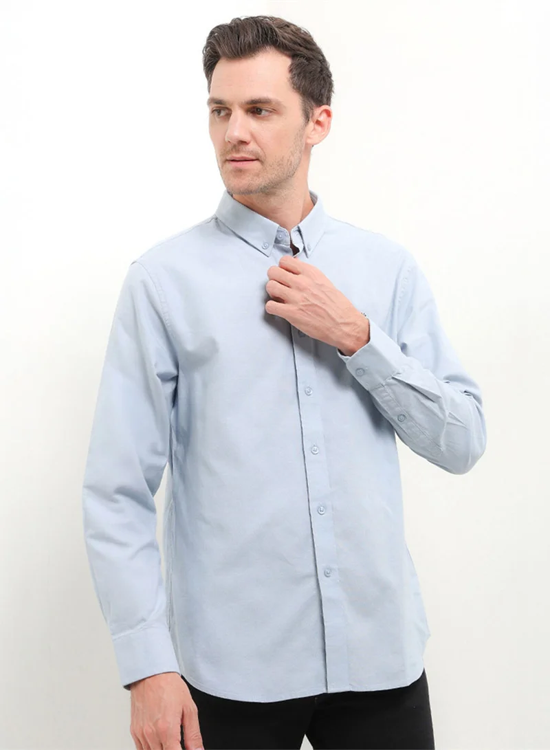 Men's Cotton Oxford Shirt - Small Lion Embroidery, Slim Fit, Full Button
