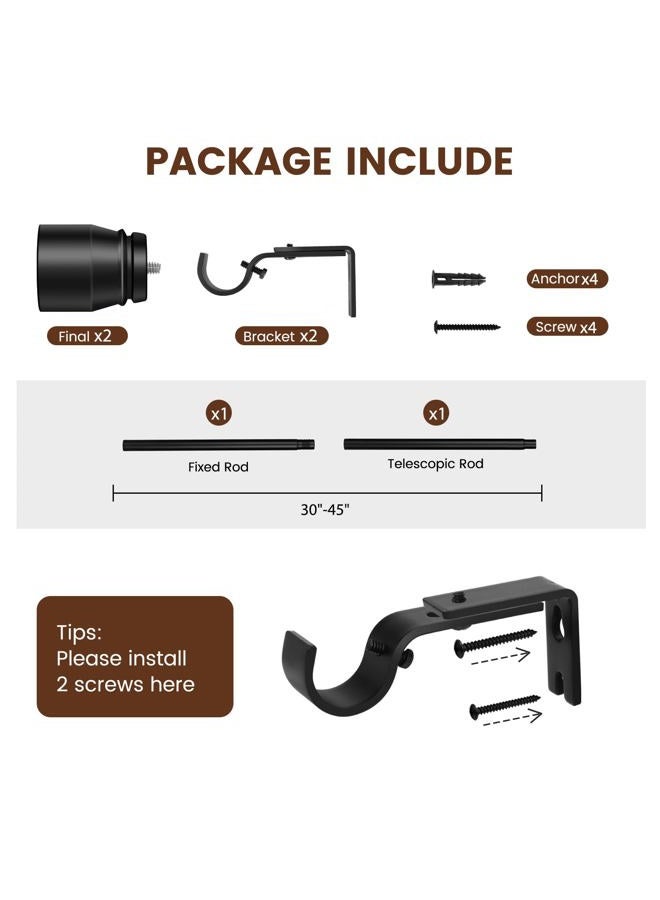 Hradecti 1” Diameter Matte Black Curtain Rod Itself is 30-45 Inch 1 Pack - Image 3